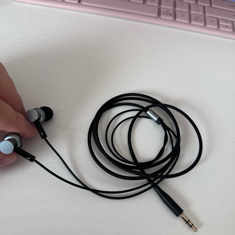 Black Wired Earbuds with Silver Accents